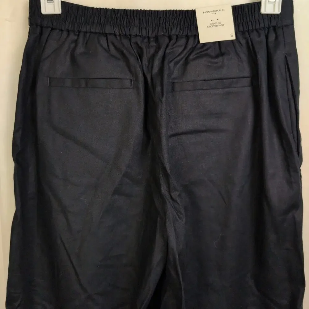 New Banana Republic linen wide leg cropped pants Black Size Sm Coastal Minimal